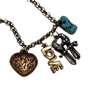 VINTAGE TREASURE NECKLACE CHARM NECKLACE heart love birds love and turquoise